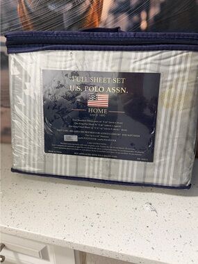 U.S. Polo Assn. Full Sheet Set in White and Light Gray Stripes